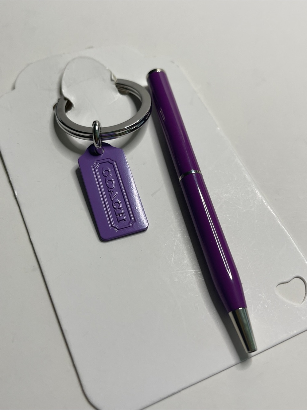 Coach Purple Metal Tag Key Ring with Silver Hardware and Coach Pen - Picture 5 of 5